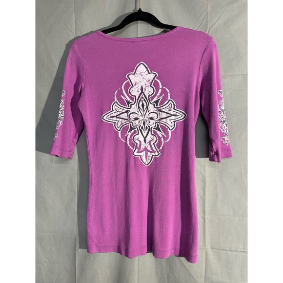 Y2K Vintage Top Womens Large Purple Cross Graphic Cyber Grunge Goth USA - Picture 3 of 7